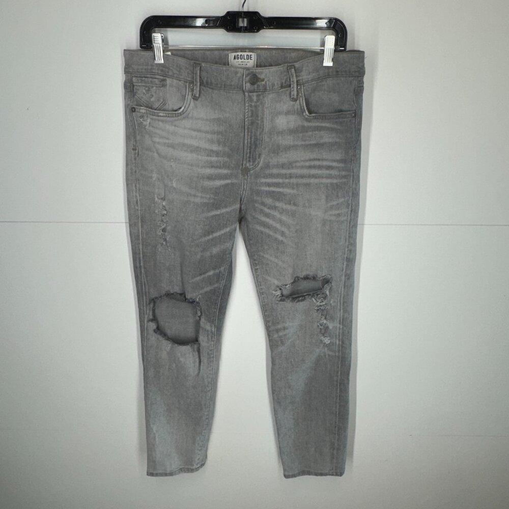 Agolde | Feel Good Sophie High Rise Crop Distressed Gray Denim Jeans - Picture 3 of 11